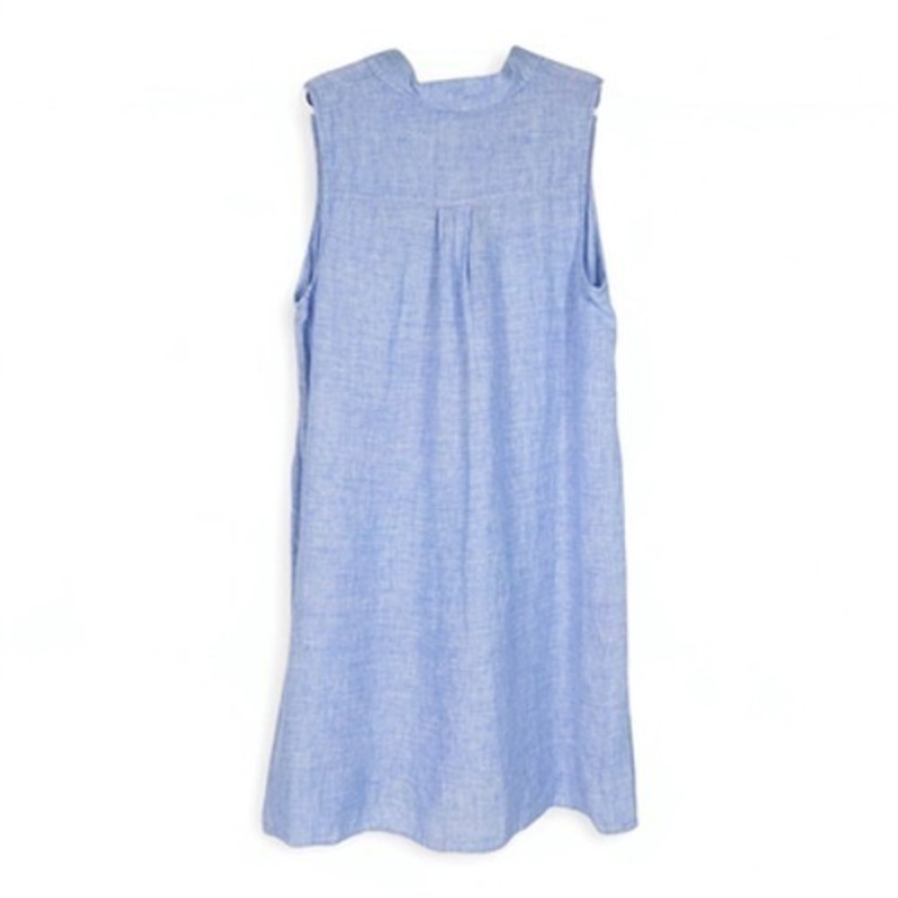 Sigrid Olsen Linen Shirt Dress Sleeveless Button Front Chambray Blue 1X Coastal - Picture 2 of 5